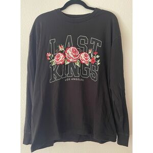 Last Kings Black Long Sleeve Shirt with Floral Design mens size large